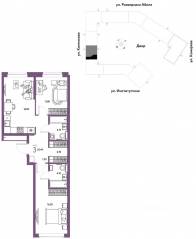 ЖК «Страна.Парковая», планировка 3-комнатной квартиры, 62.44 м²