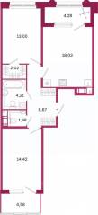 ЖК «Дом на Курской», планировка 2-комнатной квартиры, 66.76 м²