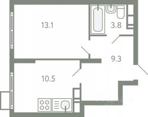 ЖК «Ново-Молоково», планировка 1-комнатной квартиры, 35.90 м²