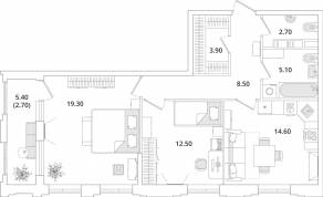 ЖК «Тайм Сквер», планировка 2-комнатной квартиры, 69.30 м²