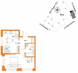 ЖК «Страна.Парковая», планировка 1-комнатной квартиры, 39.64 м²