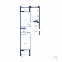 ЖК «Цветочный город», планировка 2-комнатной квартиры, 77.40 м²