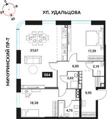 ЖК «Инноватор», планировка 3-комнатной квартиры, 99.80 м²