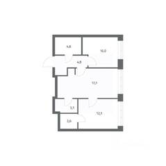 ЖК «NEWПИТЕР», планировка 2-комнатной квартиры, 54.41 м²