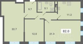 МЖК «Южная Долина», планировка 3-комнатной квартиры, 82.00 м²