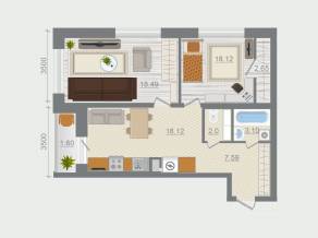 ЖК «Эко-квартал Гармония», планировка 2-комнатной квартиры, 64.36 м²