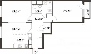 ЖК Миниполис «Восемь кленов», планировка 3-комнатной квартиры, 72.50 м²