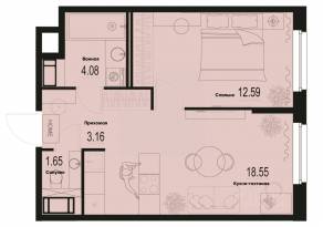 ЖК «ID Murino III», планировка 1-комнатной квартиры, 40.03 м²