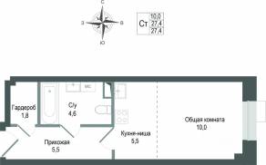 ЖК «Киноквартал», планировка студии, 27.40 м²