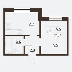 ЖК «Дом на набережной», планировка 1-комнатной квартиры, 24.60 м²