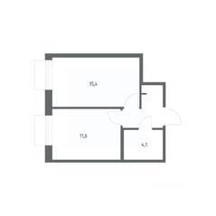 ЖК «Парусная 1», планировка 1-комнатной квартиры, 34.90 м²