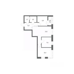 ЖК «NEWПИТЕР», планировка 3-комнатной квартиры, 67.00 м²