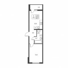 ЖК «Ермак», планировка 1-комнатной квартиры, 36.10 м²