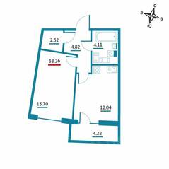 ЖК «Левитан», планировка 1-комнатной квартиры, 38.26 м²