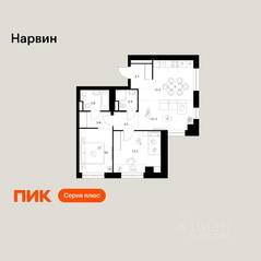 ЖК «Нарвин», планировка 2-комнатной квартиры, 63.70 м²