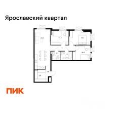 ЖК «Ярославский квартал», планировка 3-комнатной квартиры, 83.70 м²