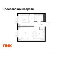 ЖК «Ярославский квартал», планировка 1-комнатной квартиры, 38.10 м²
