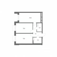 ЖК «Парусная 1», планировка 2-комнатной квартиры, 67.00 м²