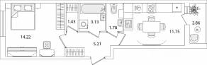 ЖК «Кинопарк», планировка 1-комнатной квартиры, 38.95 м²