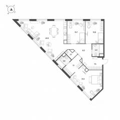 МФК «Voxhall», планировка 3-комнатной квартиры, 121.90 м²