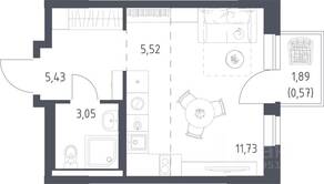 ЖК «Новое Видное», планировка студии, 26.30 м²