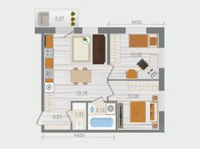 ЖК «Эко-квартал Гармония», планировка 2-комнатной квартиры, 48.48 м²