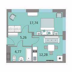 Апарт-комплекс «Начало», планировка 1-комнатной квартиры, 39.80 м²
