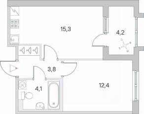 ЖК «Югтаун. Олимпийские кварталы», планировка 1-комнатной квартиры, 37.70 м²