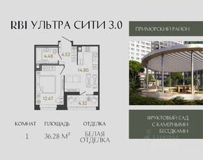 ЖК «Ультра Сити 3.0», планировка 1-комнатной квартиры, 36.28 м²