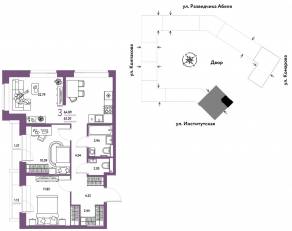 ЖК «Страна.Парковая», планировка 3-комнатной квартиры, 64.89 м²