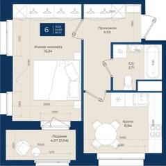 ЖК «Новатория», планировка 1-комнатной квартиры, 36.52 м²