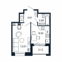ЖК «Полис Новоселье», планировка 1-комнатной квартиры, 31.34 м²
