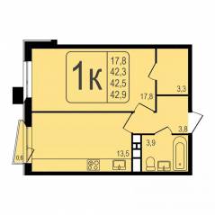 ЖК «Фрунзенский», планировка 1-комнатной квартиры, 42.50 м²