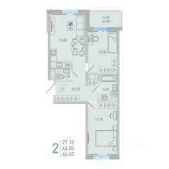ЖК «Lovo», планировка 2-комнатной квартиры, 64.40 м²