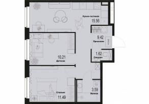 ЖК «ID Murino III», планировка 2-комнатной квартиры, 51.89 м²