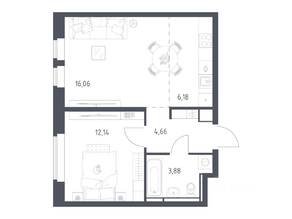 ЖК «Большое Путилково», планировка 1-комнатной квартиры, 42.92 м²