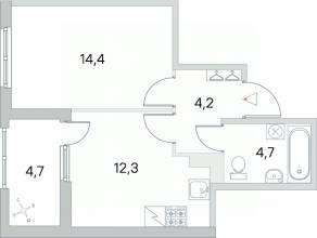 ЖК «Югтаун. Олимпийские кварталы», планировка 1-комнатной квартиры, 37.95 м²
