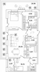 ЖК «БелАрт», планировка 2-комнатной квартиры, 85.10 м²