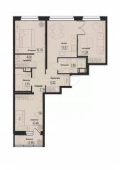 ЖК «ID Murino III», планировка 3-комнатной квартиры, 63.97 м²