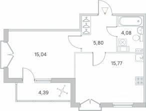МЖК «Любоград», планировка 1-комнатной квартиры, 42.89 м²