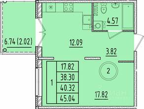 МЖК «Образцовый квартал 17», планировка 1-комнатной квартиры, 38.30 м²