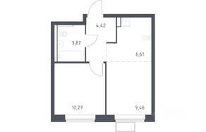 ЖК «Егорово Парк», планировка 1-комнатной квартиры, 34.63 м²