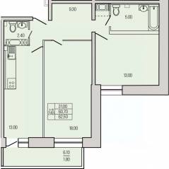 ЖК «Экос», планировка 2-комнатной квартиры, 62.50 м²