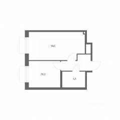 ЖК «Парусная 1», планировка 1-комнатной квартиры, 38.00 м²