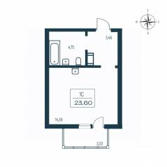 ЖК «Расцветай в Янино», планировка студии, 23.40 м²