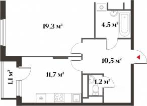 ЖК Миниполис «Восемь кленов», планировка 2-комнатной квартиры, 47.20 м²