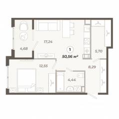 ЖК «Знатный», планировка 1-комнатной квартиры, 50.56 м²