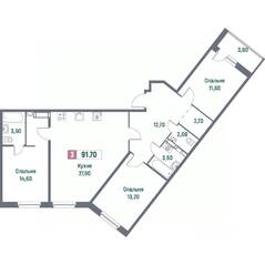 ЖК «Фотограф», планировка 3-комнатной квартиры, 91.70 м²