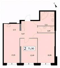 ЖК «Self», планировка 1-комнатной квартиры, 37.50 м²