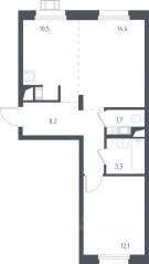 МФК «Люберцы 2023», планировка 1-комнатной квартиры, 50.90 м²